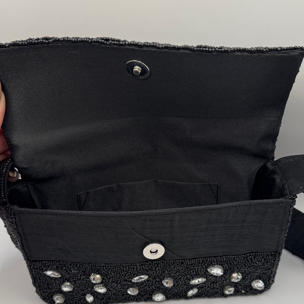 Black Beaded Crystal-Embellished Shoulder Bag - Picture 6 of 6